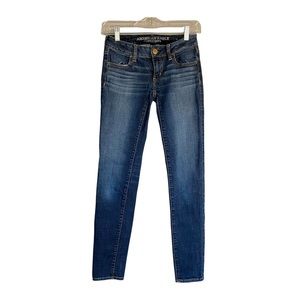 American Eagle Low Rise Jeans Womens Sz 00 Jegging Super Stretch Denim Dark Wash